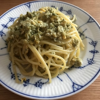 卵でバジルマヨチーズパスタ